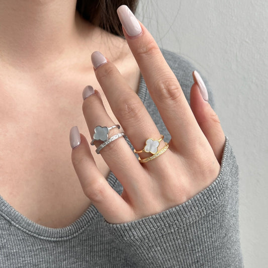 “Mother of Pearl Eclat” S925 Sterling Silver Zircon Open Ring