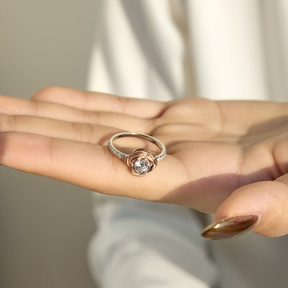 925 Sterling Silver Rose Flower Solitaire Ring – Rosé Bloom