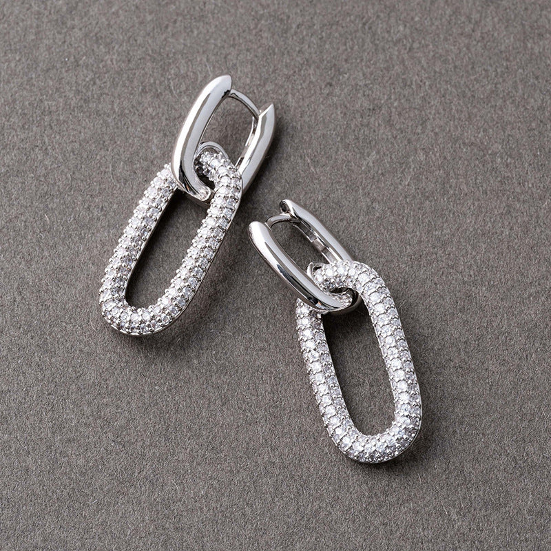 “Double Oval Gleam” S925 Sterling Silver Double-Layer Oval Huggie Hoop Earrings