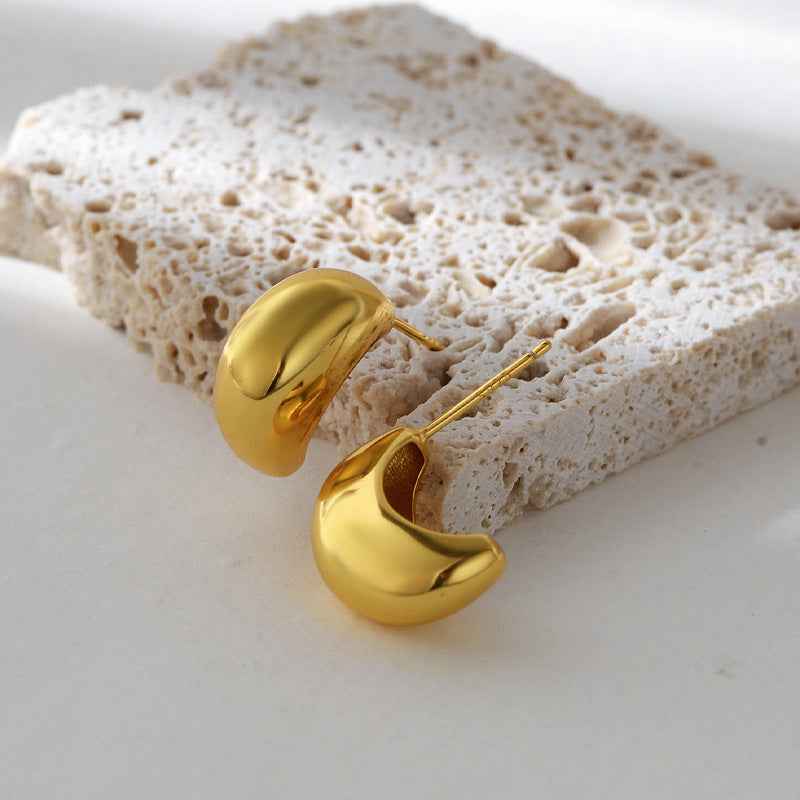 18K Gold Plated 925 Sterling Silver Molten Gleam Fluid Dome Earrings