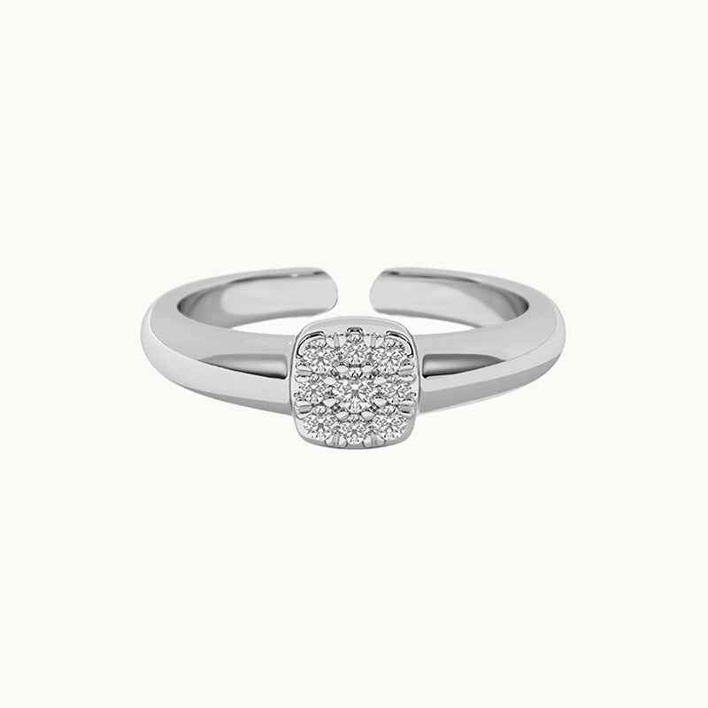 Modern Frame Geometric Square Jewelry Set 925 Sterling Silver Stud Earrings & Adjustable Ring