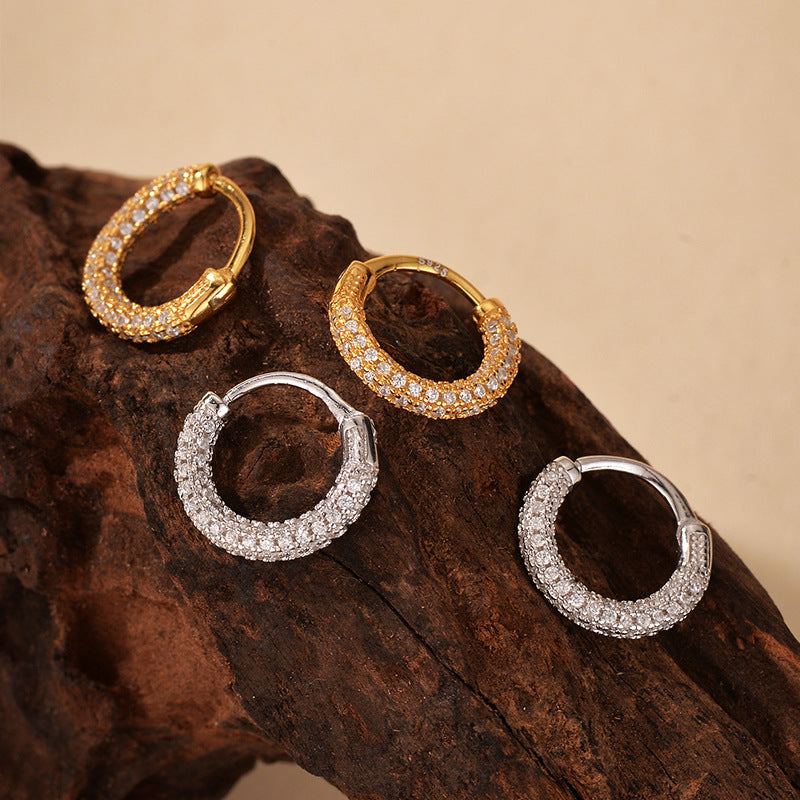 “Starlit Halo” S925 Sterling Silver Zircon Pavé Hoop Earrings