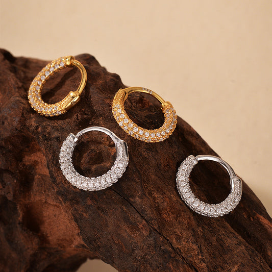 “Starlit Halo” S925 Sterling Silver Zircon Pavé Hoop Earrings