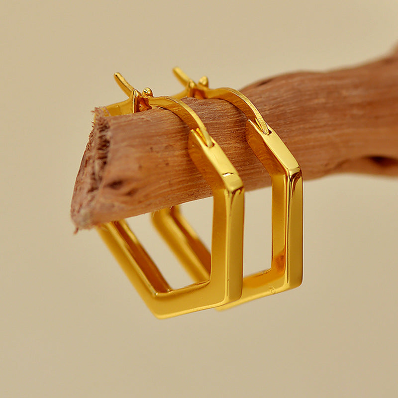 “Hexagon Muse” S925 Sterling Silver Minimalist Hexagon Hoop Earrings