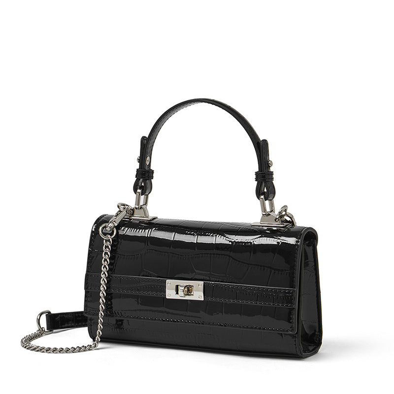 Women's Glossy Croc Cowhide Twist-Lock Envelope Bag