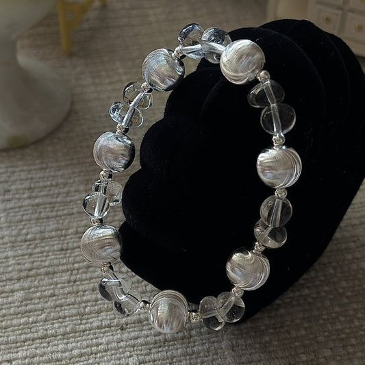 925 Sterling Silver Mystic Cat Eye Bracelet Crystal Bead Elastic Bracelet