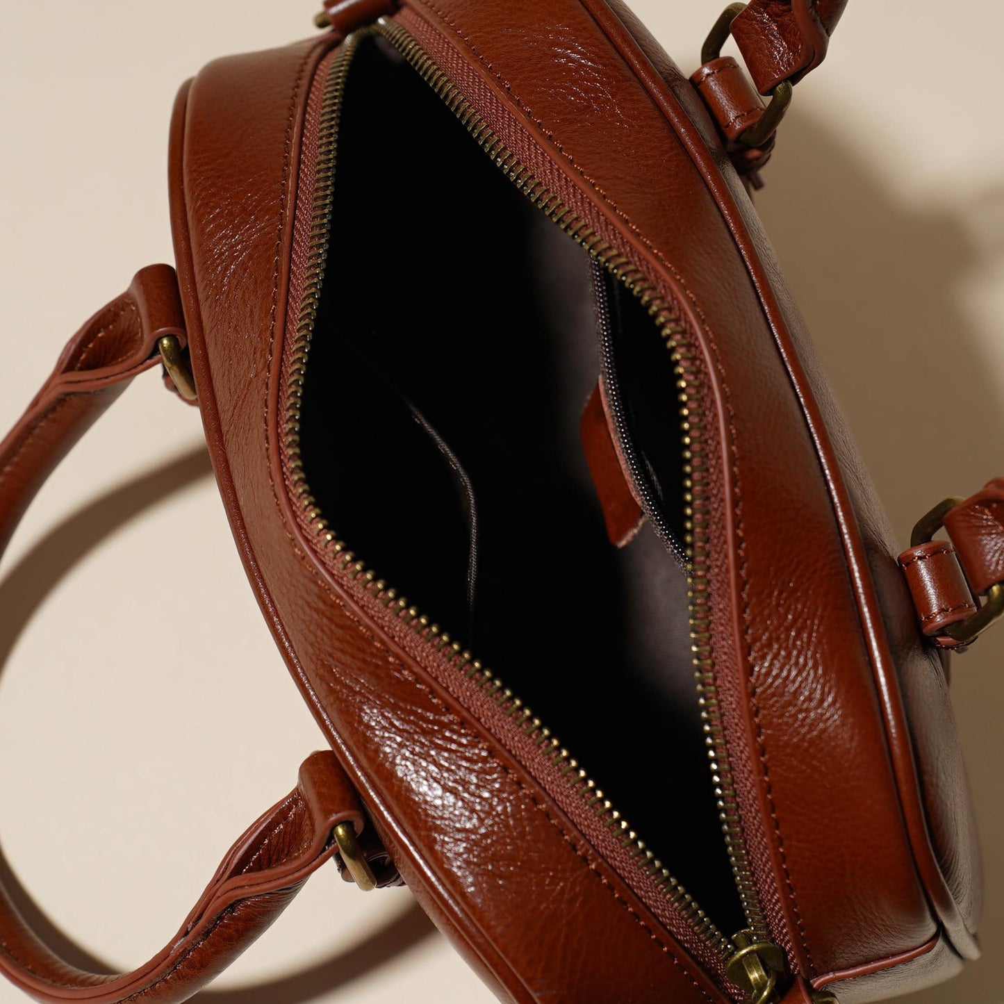 Women's Oil-Waxed Cowhide Mini Boston Bag with Top Handle