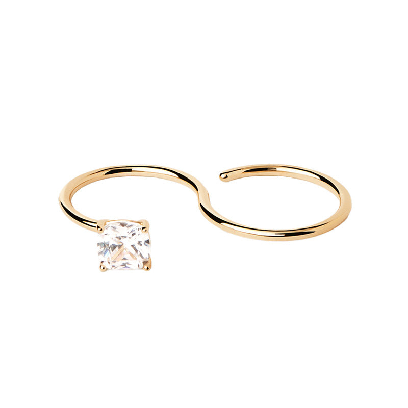 “Sleek Spark” S925 Sterling Silver Open Adjustable S-Curve Zircon Ring