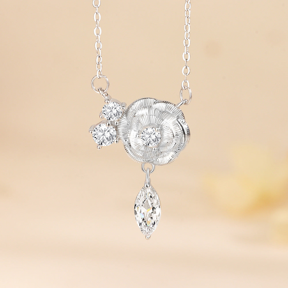 Camellia Muse Vintage Camellia Jewelry Set S925 Sterling Silver Necklace & Earrings