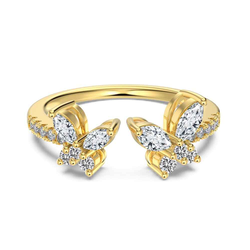 S925 Sterling Silver Twin Flutter Butterfly Adjustable Open Ring Silver Gold