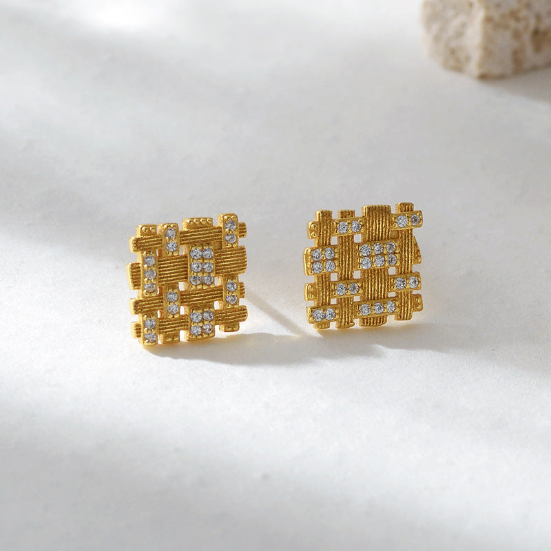 “Lattice Glow” S925 Sterling Silver Geometric Openwork Stud Earrings