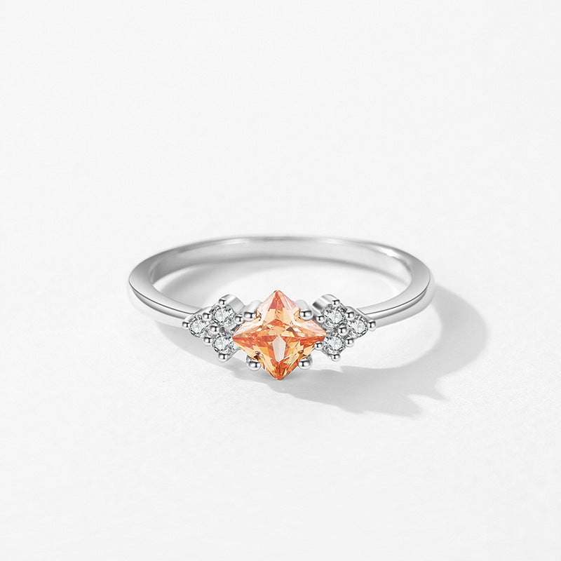 Amber Radiance Champagne Zircon 925 Sterling Silver Square Cut Ring