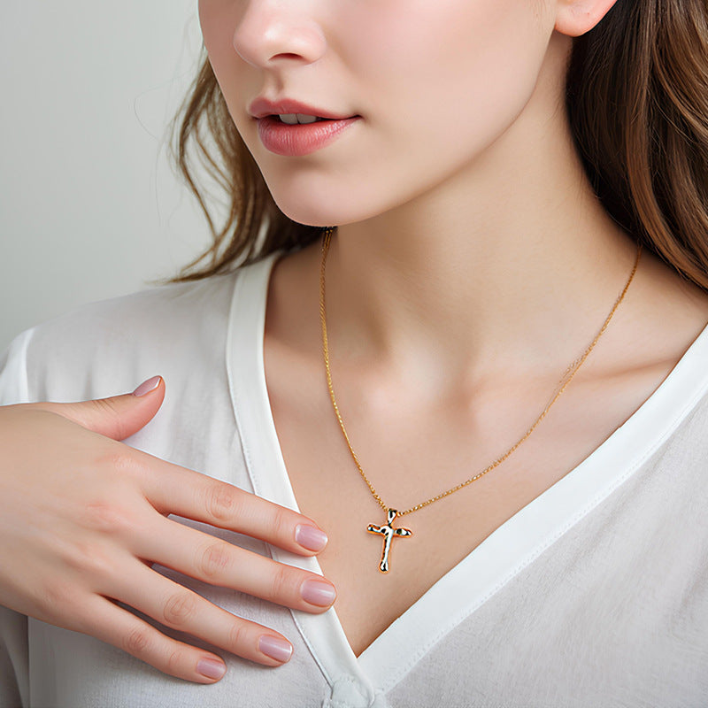 “Lava Cross” S925 Sterling Silver Irregular Cross Necklace