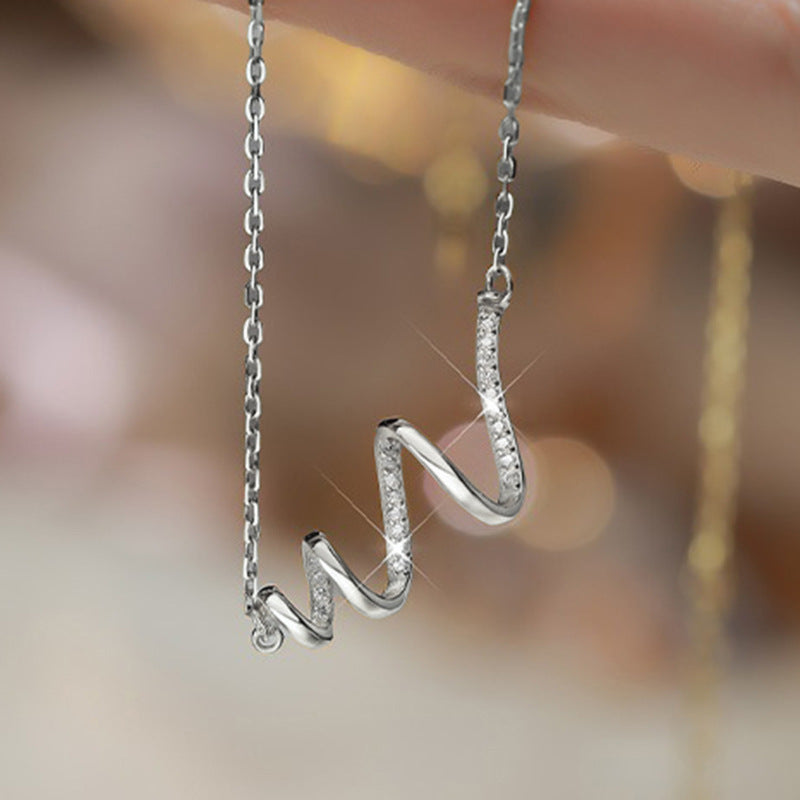Wave Whisper S925 Silver Irregular Zircon Curve Necklace