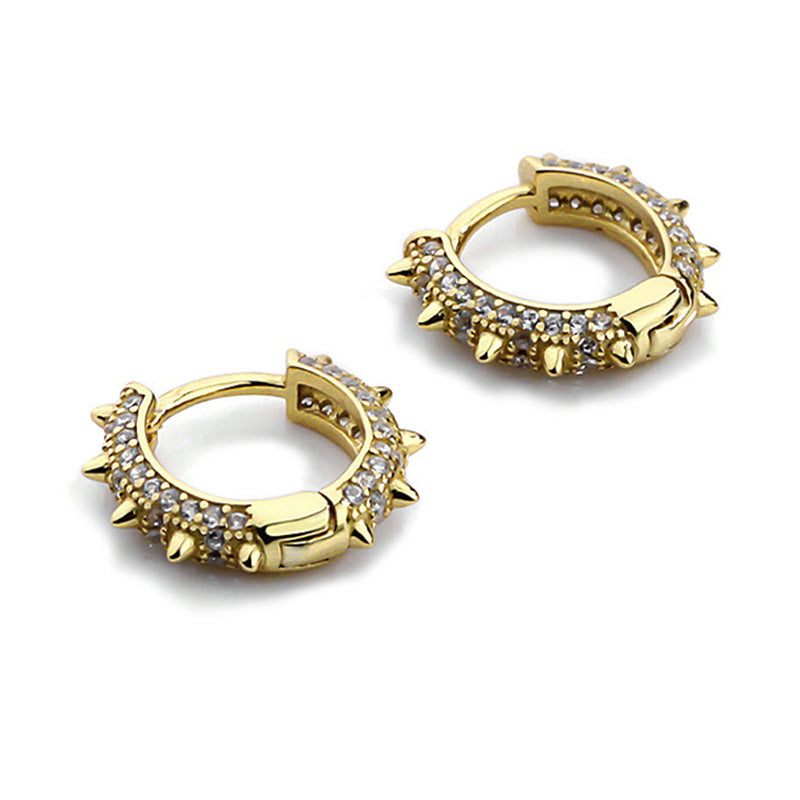 “Studded Edge” S925 Sterling Silver Zircon Studded Hoop Earrings