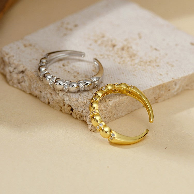 “Orbital Spark” S925 Sterling Silver Zircon Ball Open Ring