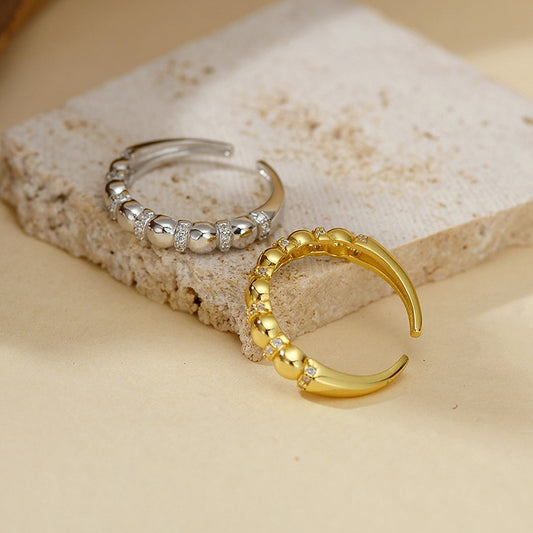 “Orbital Spark” S925 Sterling Silver Zircon Ball Open Ring