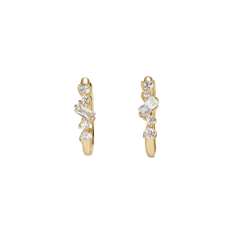 “Wave Eclat” S925 Sterling Silver Wavy Hoop Earrings with Sparkling Accents