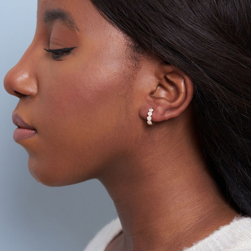 “Petal Radiance” S925 Sterling Silver Zircon Flower Hoop Earrings
