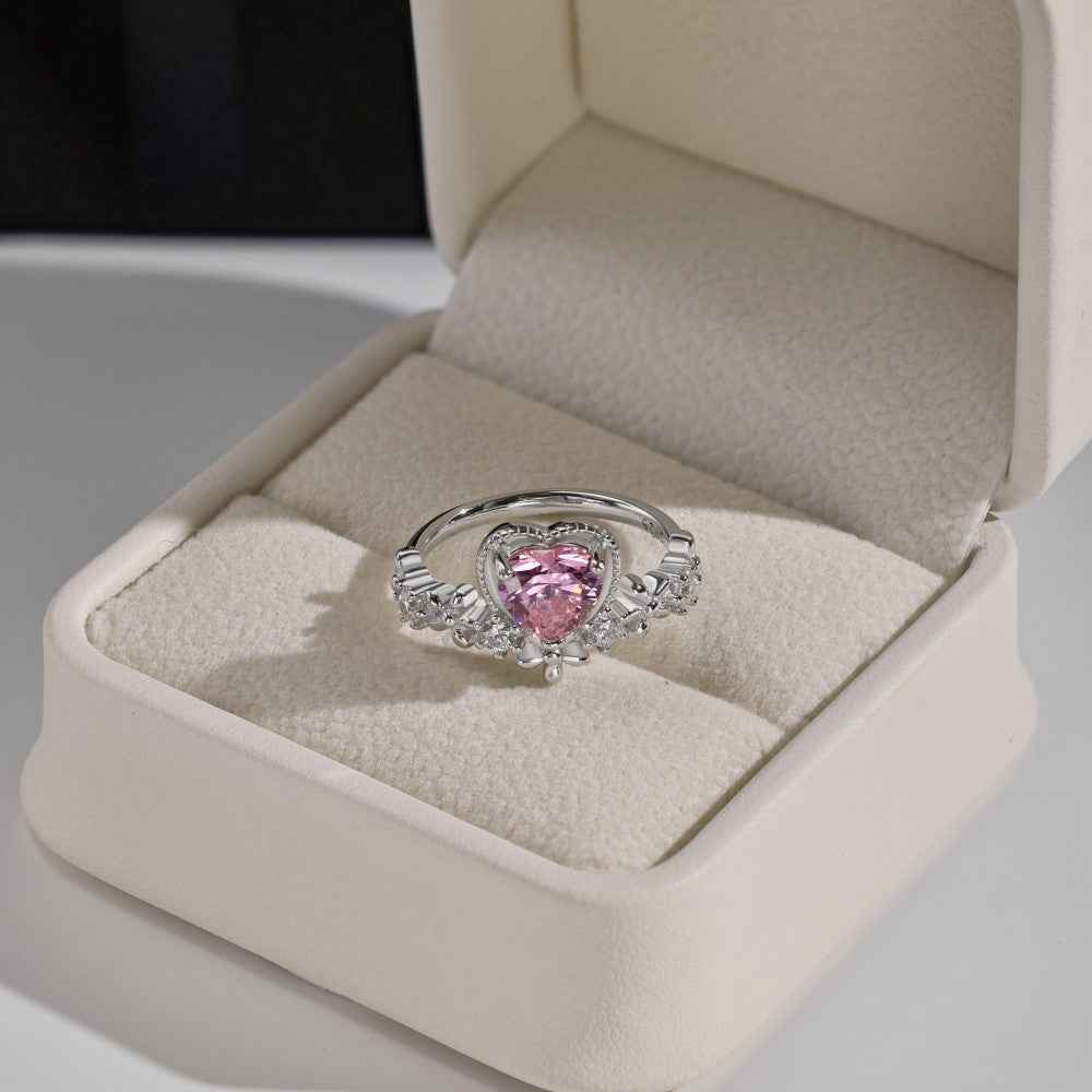 925 Sterling Silver Pink Heart Floral Ring – Blossom Amour