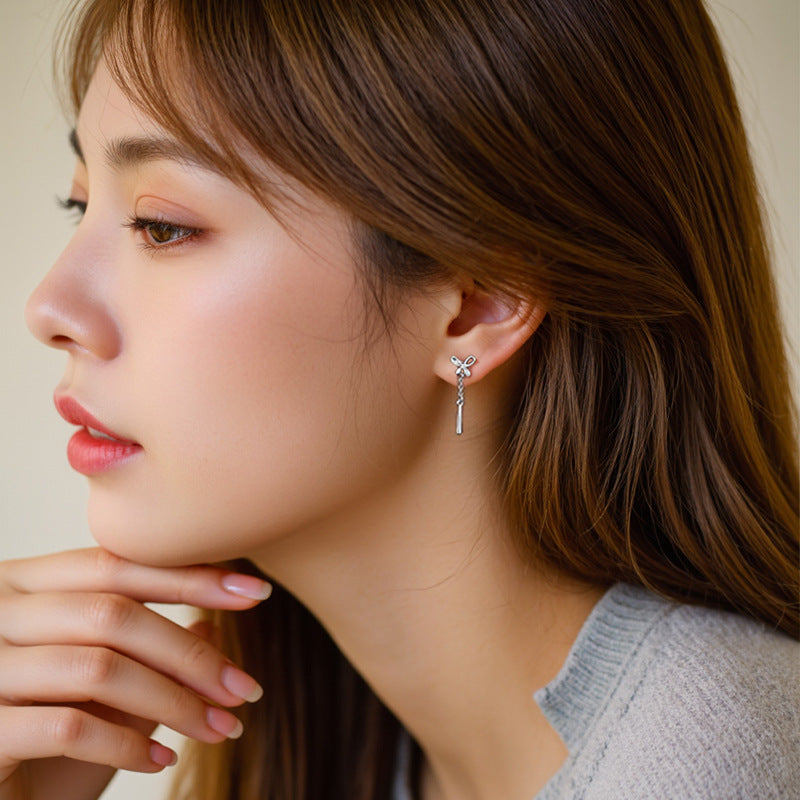 “Butterfly Drop” S925 Sterling Silver Butterfly Dangle Stud Earrings