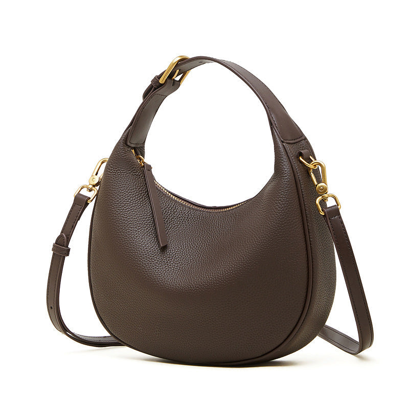 Women's Pebbled Cowhide Half-Moon Hobo Bag with Adjustable Strap