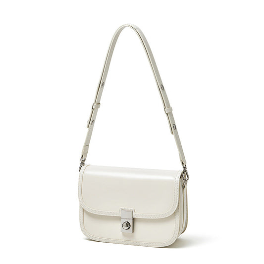 Women's Plain Cowhide Curved Satchel with Twist-Lock Closure