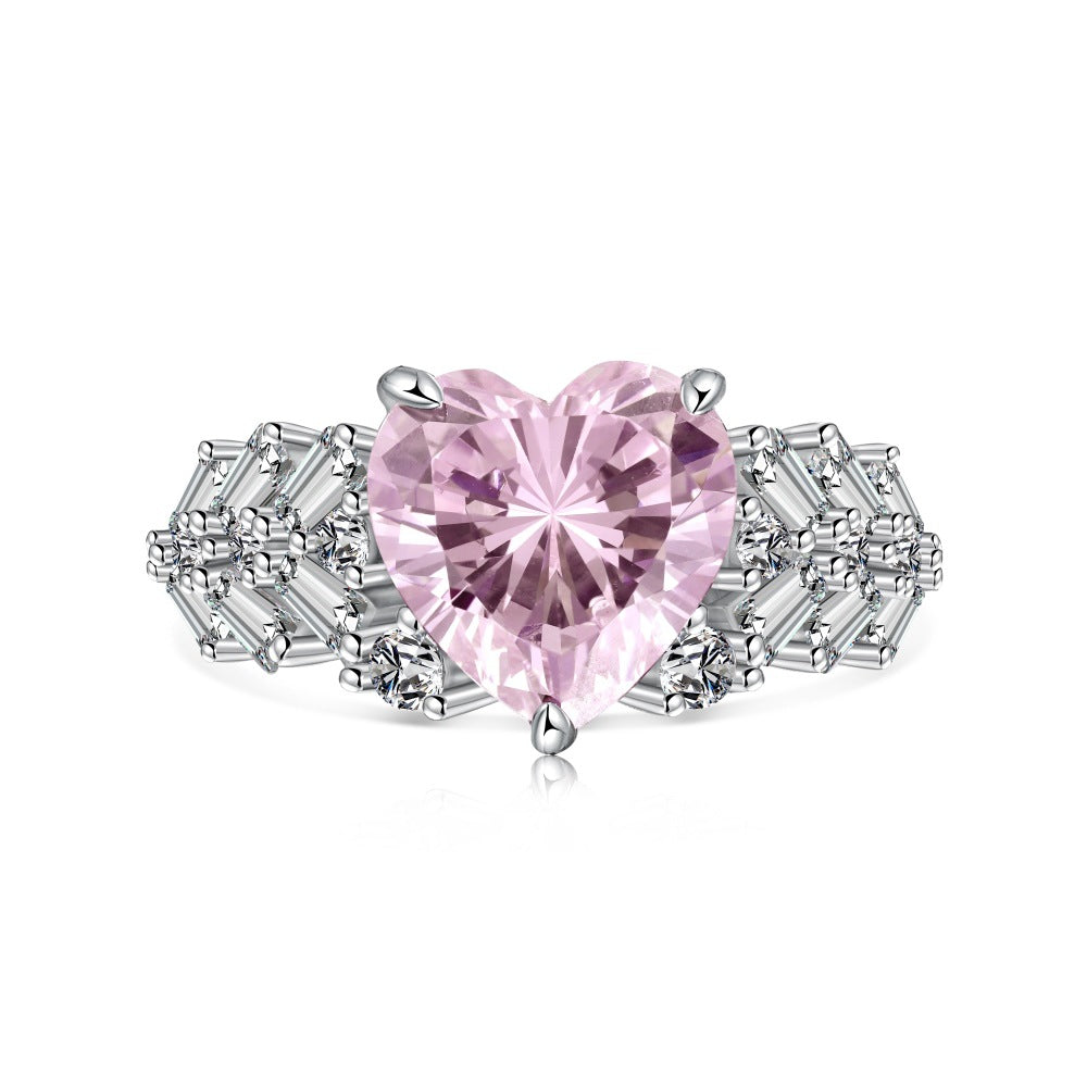 “Pink Heart Eclat” S925 Sterling Silver Pink Zircon Heart Ring
