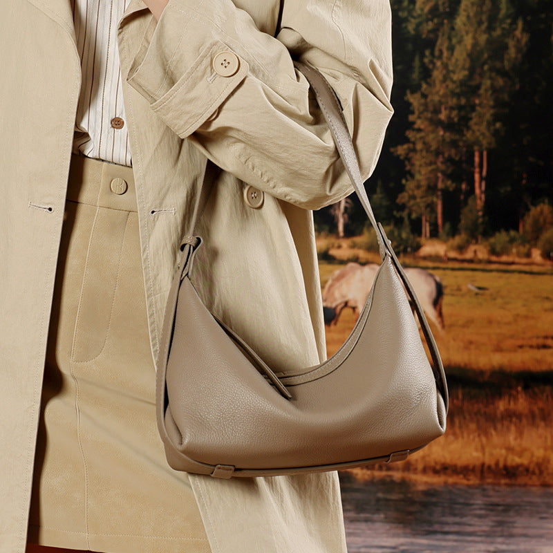 Women's Pebbled Cowhide Slouchy Hobo Bag with Hidden Strap