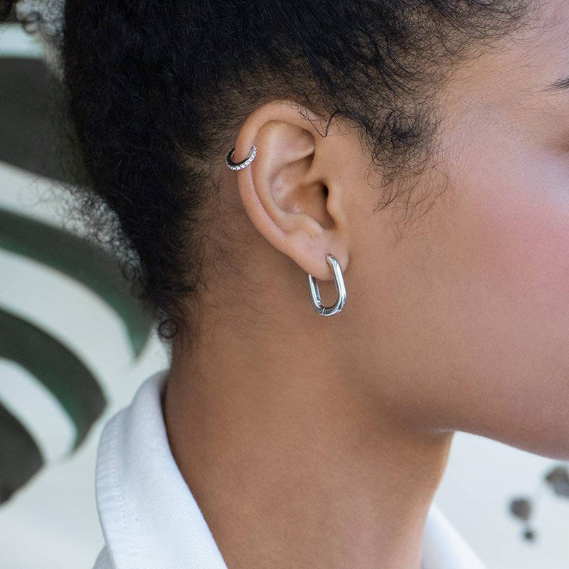 “Oval Muse Arc” S925 Sterling Silver U-Shaped Oval Hoop Earrings