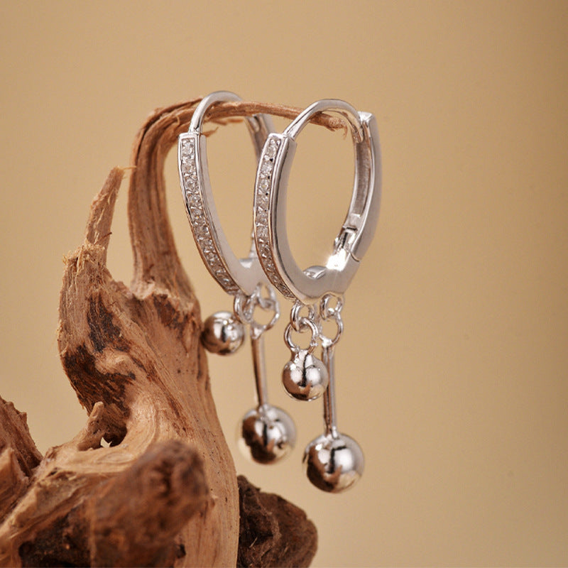 Silent Line 925 Sterling Silver Pavé Huggie Drop Earrings