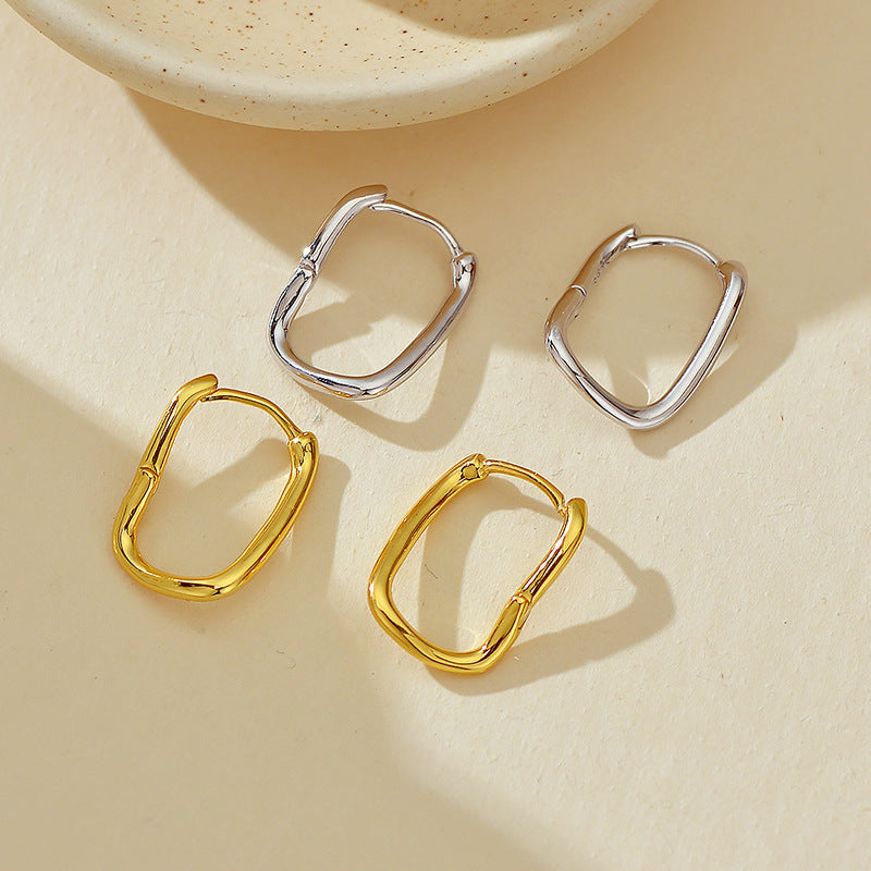 “Abstract Form” S925 Sterling Silver Irregular Geometric Hoop Earrings