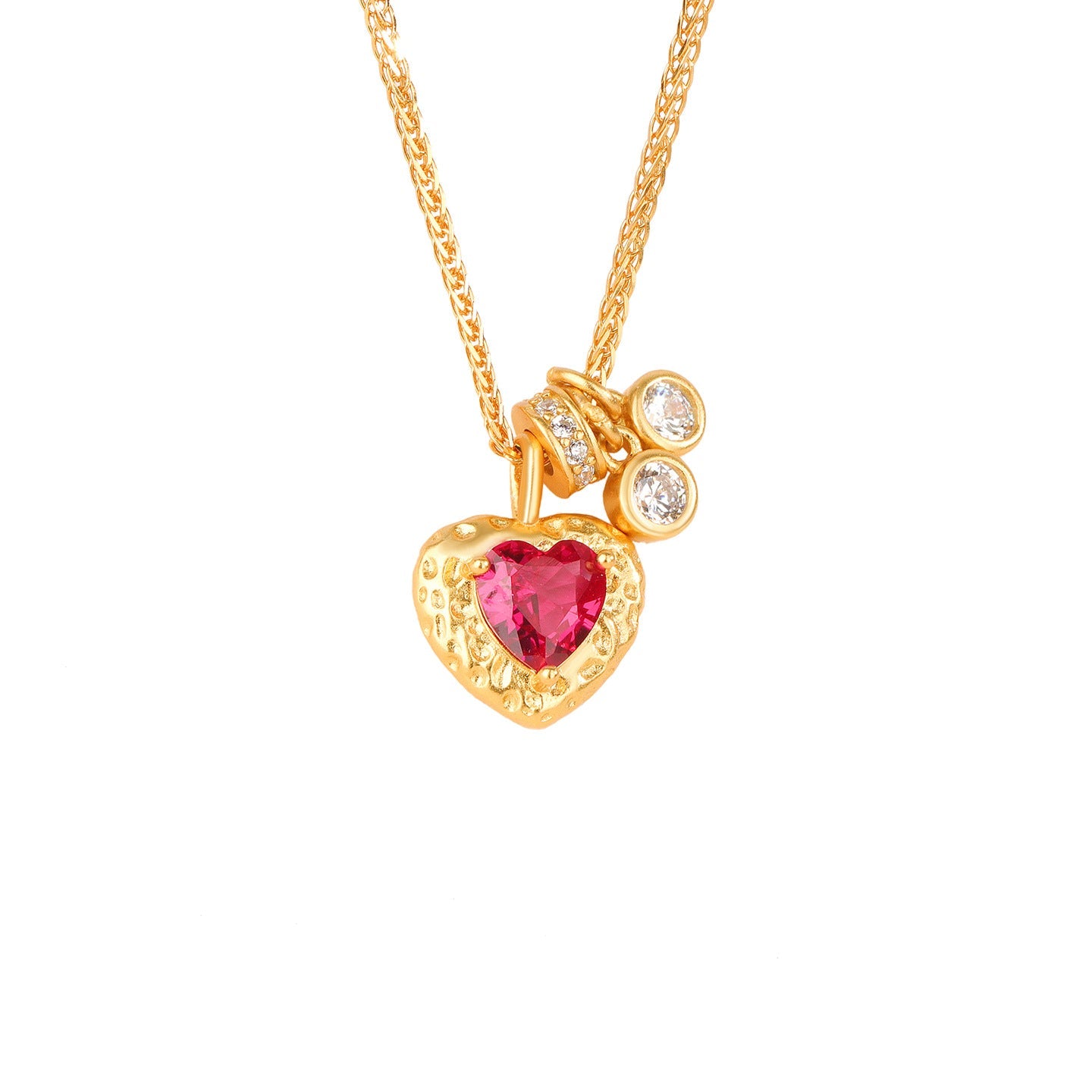 Rouge Heritage Vintage Red Zircon Heart Pendant Necklace in S925 Sterling Silver