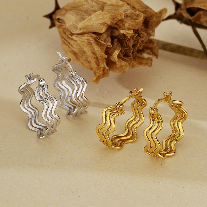 “Ripple Twist” S925 Sterling Silver Twisted Wave Hoop Earrings