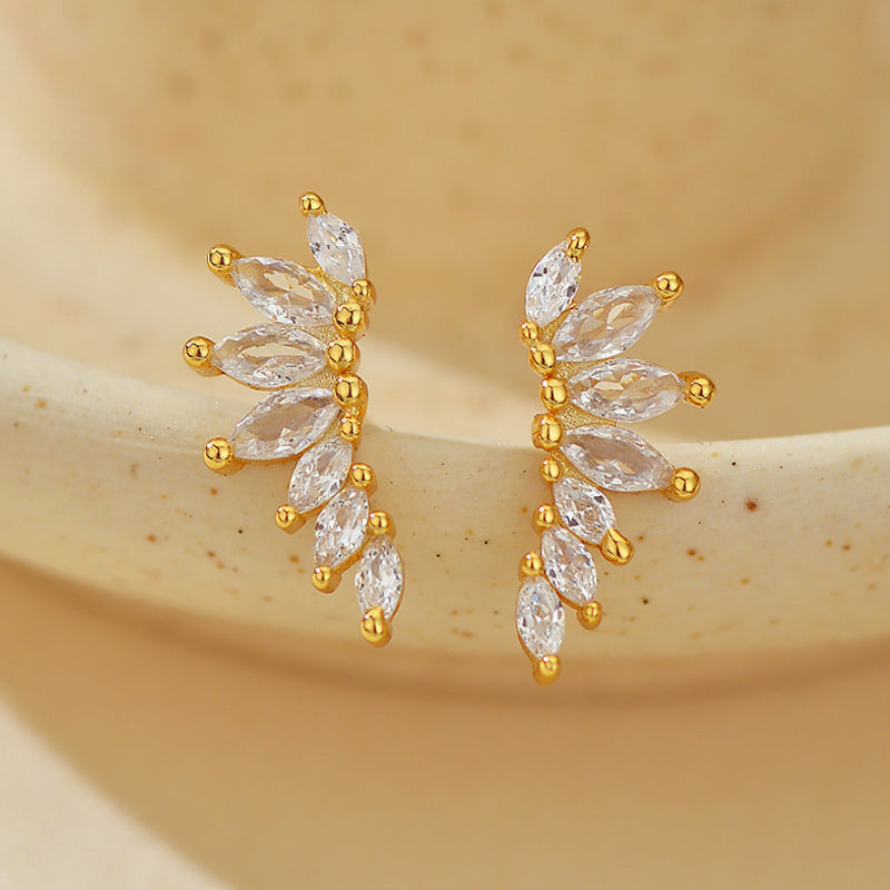 “Wing Eclat” S925 Sterling Silver Zircon Wing Stud Earrings