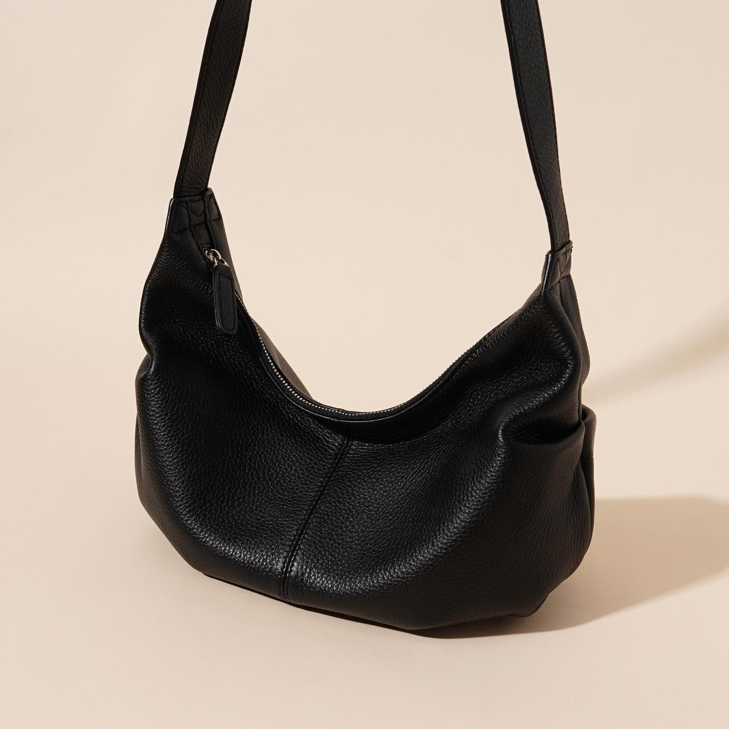 Women's Pebbled Cowhide Slouch Crescent Hobo Bag