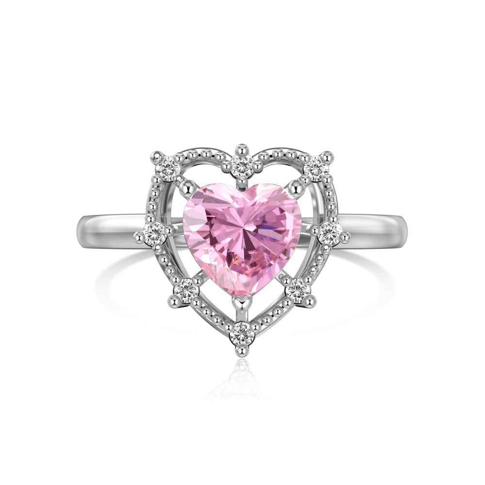 925 Sterling Silver Pink Heart Halo Ring – Fairy Lace Heart