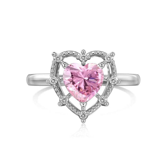 925 Sterling Silver Pink Heart Halo Ring – Fairy Lace Heart