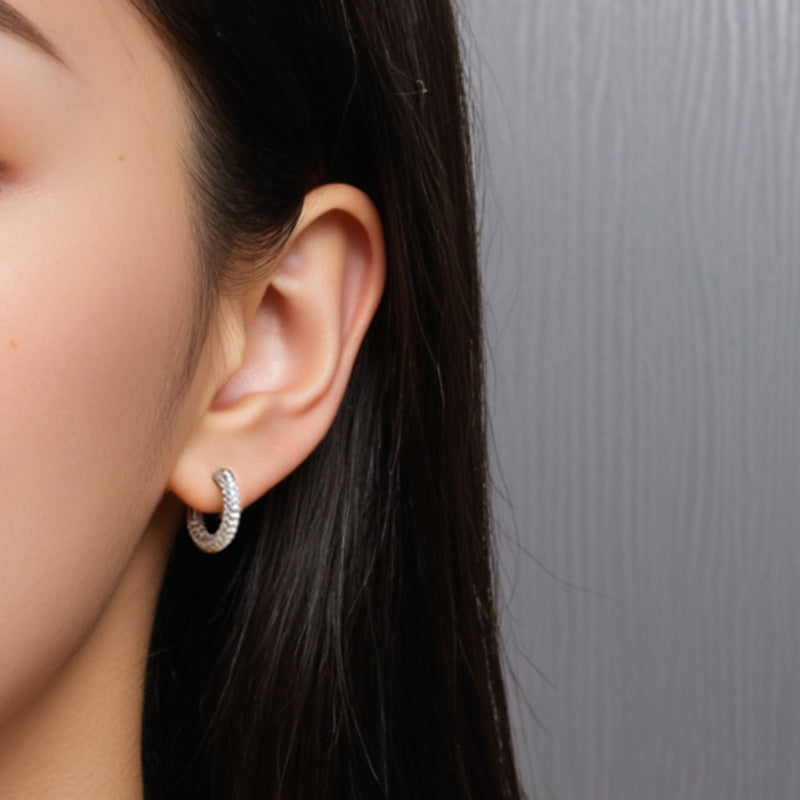 “Starlit Halo” S925 Sterling Silver Zircon Pavé Hoop Earrings