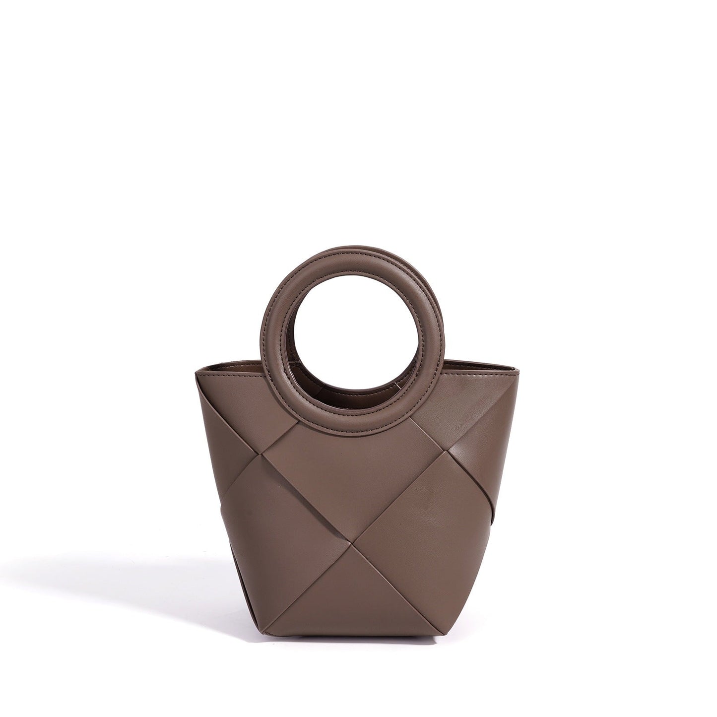 Women's Woven Cowhide Mini Bucket Bag with Adjustable Strap