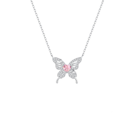 Pink Stardust Fairy 925 Sterling Silver Pink Zircon Butterfly Necklace