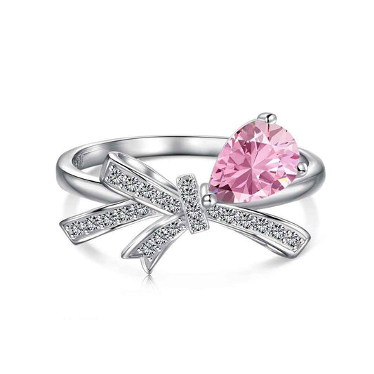 925 Sterling Silver Sweet Bowdrop Ring Teardrop Zircon Bow Ring