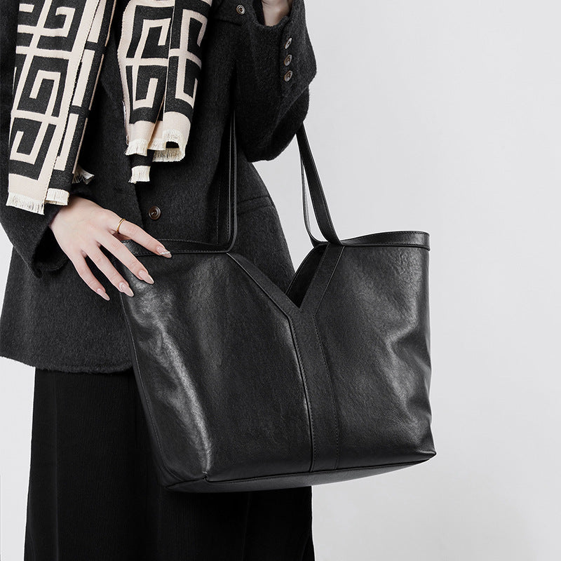 Women's Genuine Leather Open Top Vertical Tote Bag