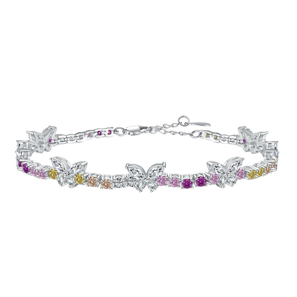 “Dopamine Bloom” S925 Sterling Silver Colorful Heart & Floral Bracelet