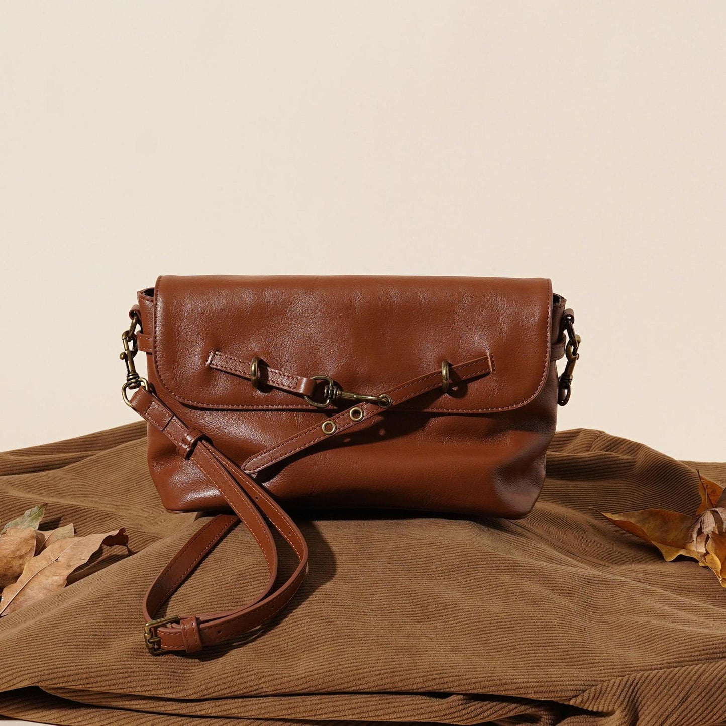 Women's Full-Grain Cowhide Horsebit Flap Crossbody Bag