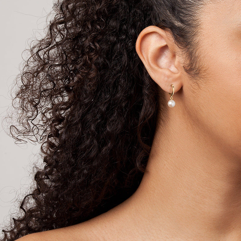 “Pearl Orbit” S925 Sterling Silver Pearl Huggie Hoop Earrings