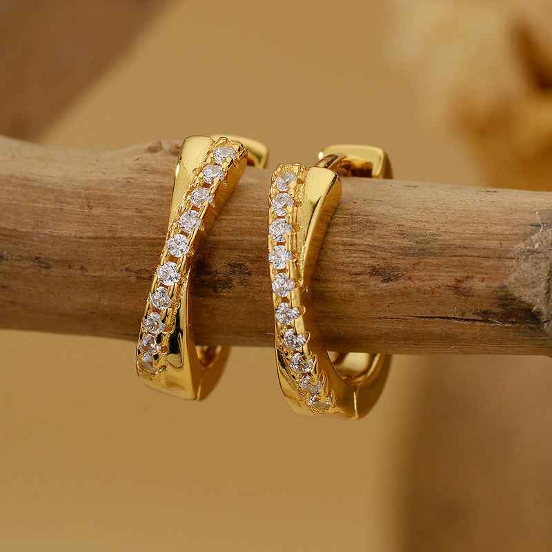 925 Sterling Silver Pavé Crossover Huggie Earrings – Luxe Curve