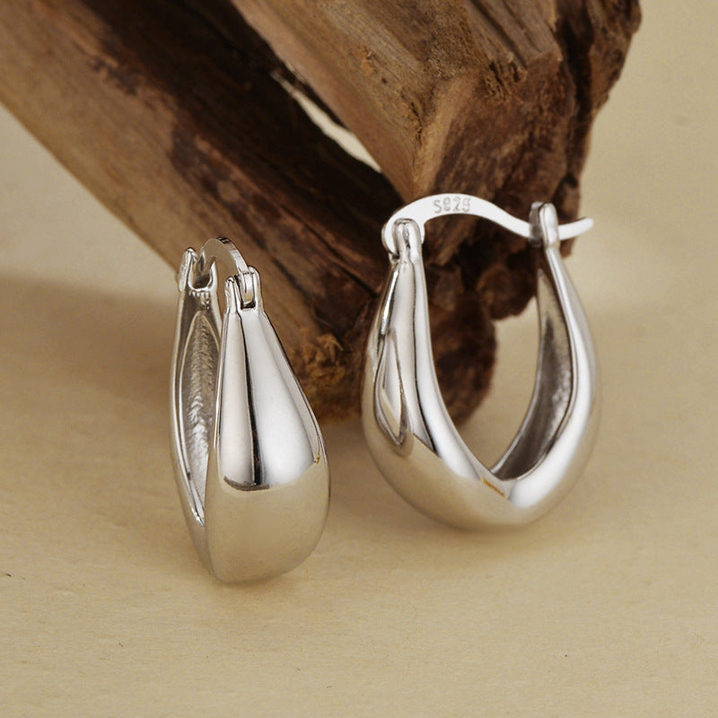 “Polished Arc” S925 Sterling Silver U-Shaped Hoop Earrings