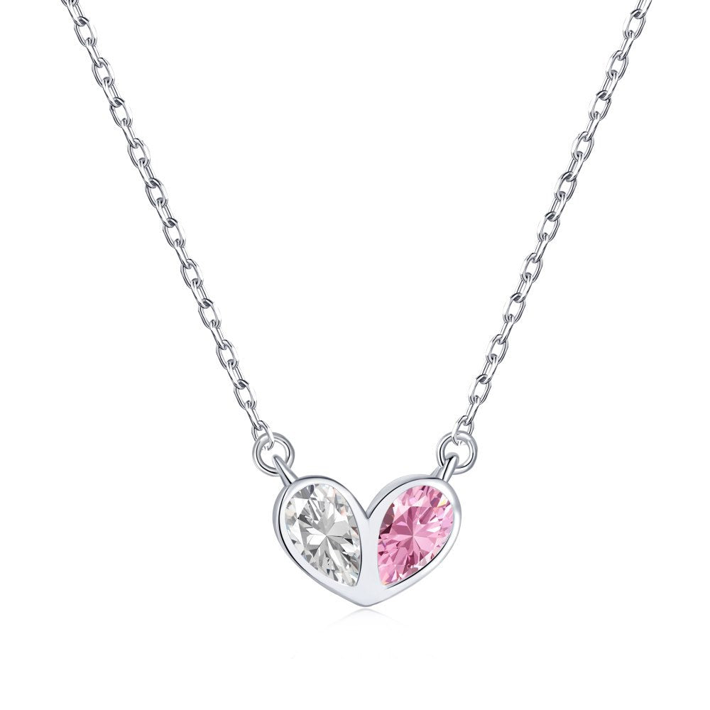 925 Sterling Silver Pink & White Zircon Heart Necklace – Twin Heart Promise