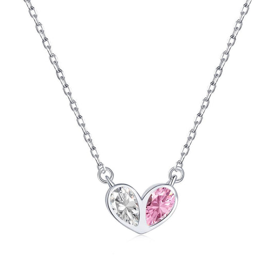 925 Sterling Silver Pink & White Zircon Heart Necklace – Twin Heart Promise
